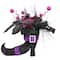 12" Black Witch's Boot with Purple Glittered Roses Halloween Decoration